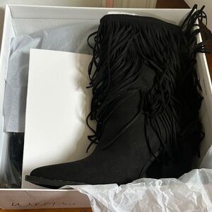 Wild Pair Black Fringe Heeled Boots